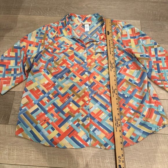 ALFRED DUNNER WOMENS 2X GEOMETRIC SHAPE BLOUSE LONG SLEEVE SHIRT - Picture 4 of 7